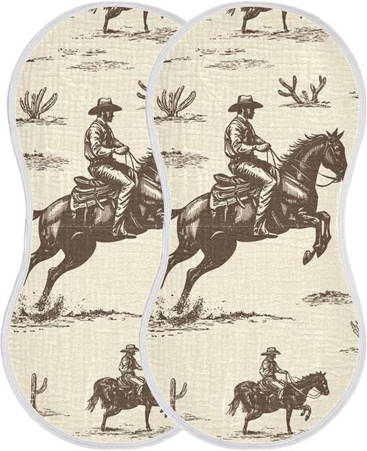 Cowboy Western Cactus Burp Cloths Baby Boys Girls Absorbent Soft Cotton Burping Cloths Rags, 2 Pack