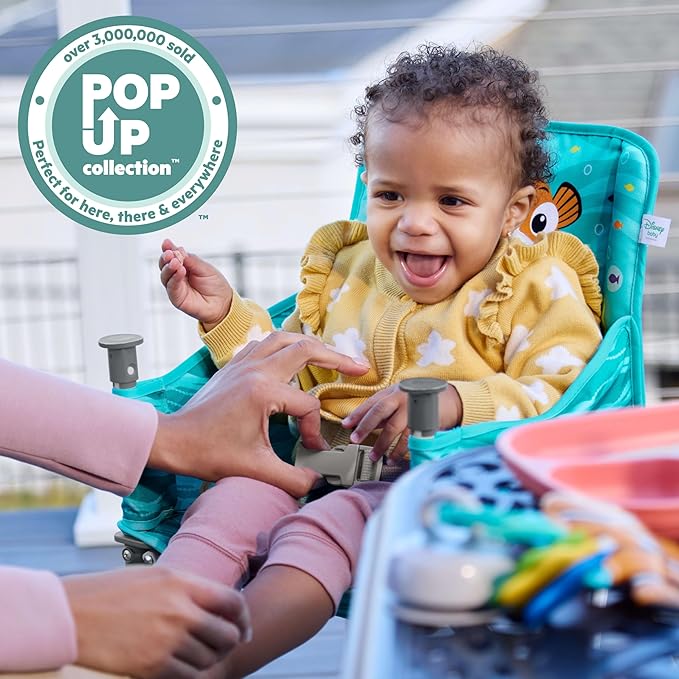 Bright Starts Disney Baby Finding Nemo Pop ‘n Dine Portable Highchair, Suction Cup Nemo Toy, Space Saving High Chair for Indoor/Outdoor Dining with Fast, Easy, Compact Fold, 6 Months - 45 Pounds