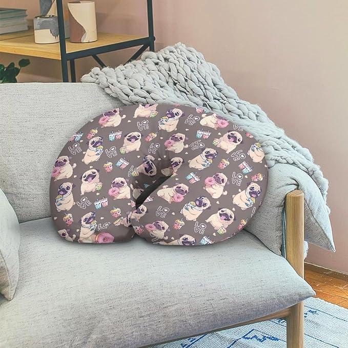 Pug Dog Nursing Pillow Cover Feeding Pillow Cover for Newborn Boys Girls Hidden Zipper Design Nursing Pillow Case U-Shaped Soft and Skin-Friendly