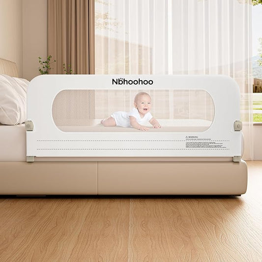 Bed Rail for Toddlers – Foldable Baby Bed Rail, Swing Down Bed Rail Guard with Double Crossbar, Gap-Free Anti-Pinch Design for Queen & King Size Beds, Quick No-Tool Install (Pure White, 59 inch)