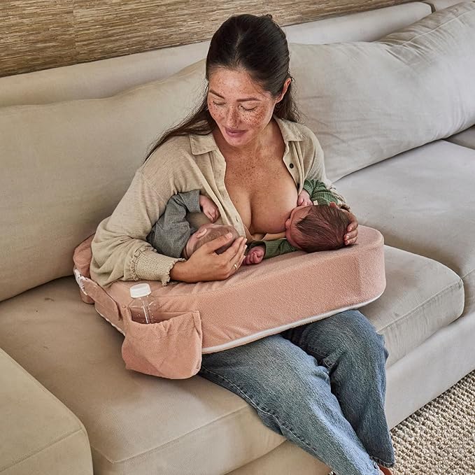 My Brest Friend Twin Nursing Pillow Cover – New and Improved with Integrated Waterproof Liner, Slipcovers for Baby - Adjustable Fit, Easy Care, Durable - Twin Nursing Pillow Not Included, Soft Rose