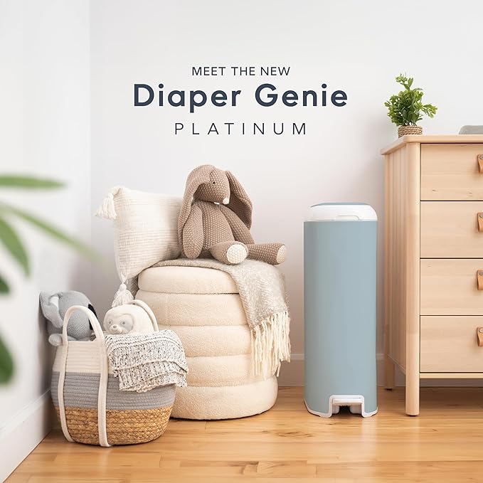 Platinum Diaper Pail Glacial Blue, Made of Durable Stainless Steel, Convenient Easy to Use Hands-Free Operation, Odor-Locking Pail, Includes 2 Easy Roll Refill with 18 and 30 Durable Bags