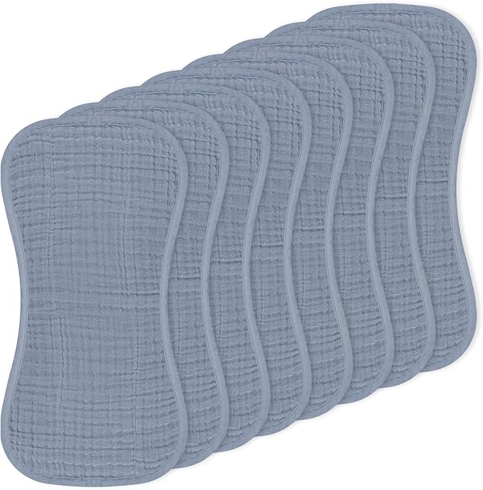 Muslin Baby Burp Washable Cloths Sets for Girl Boy Large, 8 Pack 100% Cotton Burp Clothes Absorbent Easy to Dry for Newborn Unisex 20 x 10 Inches(Grey)