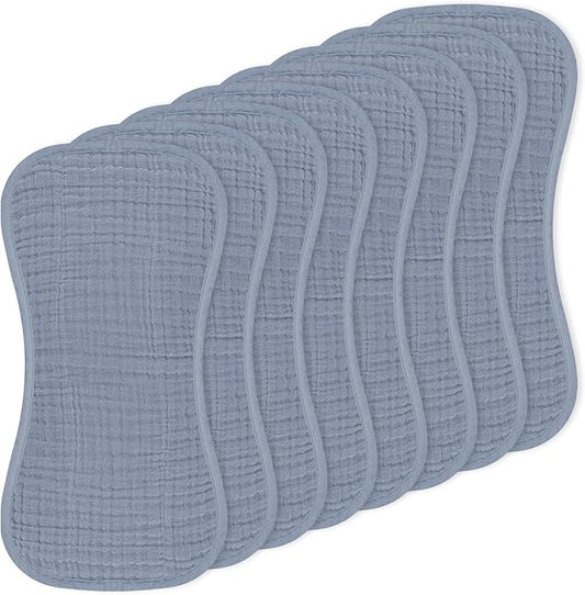 Muslin Baby Burp Washable Cloths Sets for Girl Boy Large, 8 Pack 100% Cotton Burp Clothes Absorbent Easy to Dry for Newborn Unisex 20 x 10 Inches(Grey)