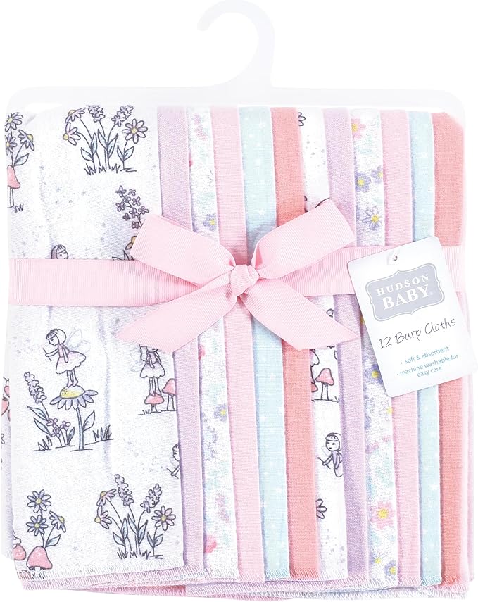 Hudson Baby Unisex Baby Flannel Burp Cloth 12pk, Garden Fairies, One Size