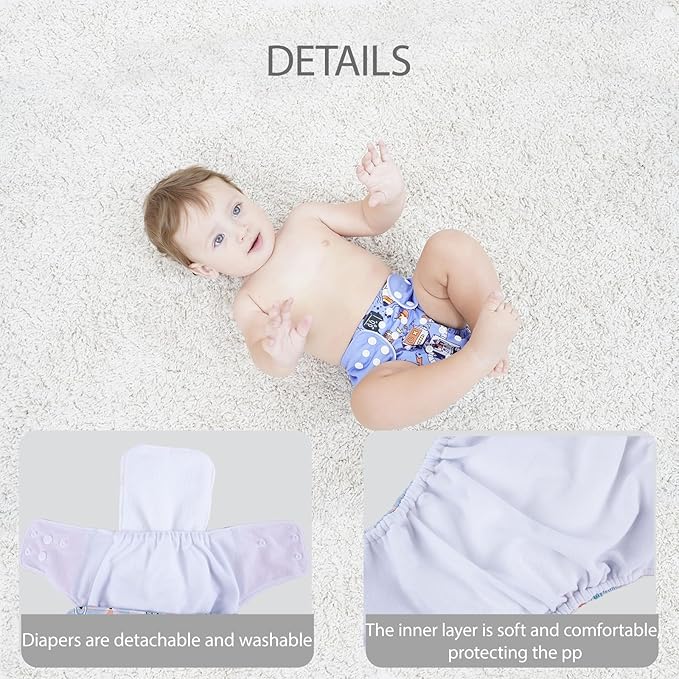 AIO Baby Cloth Diaper 4Pack with 8 Inserts Adjustable Waist Circumference Reusable for Baby Boys and Girls(0-3 Years),One Size Cloth Diaper Covers