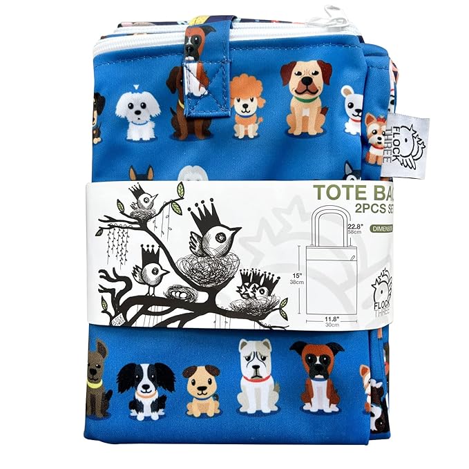 FLOCK THREE 2pcs Wet Dry Bag Waterproof Tote Reusable Wet Clothes Baby Diapers Stroller Swimsuit Travel Small Larger Electronics Toiletries Pouch Cute Animals