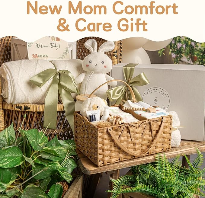 Diaper Caddy Organizer, Hand Rattan Nursery Storage Basket for Baby Essentials, Baby Changing Table Organizer Perfect Nursery Assistant, Easy Assemble (Natural, M)