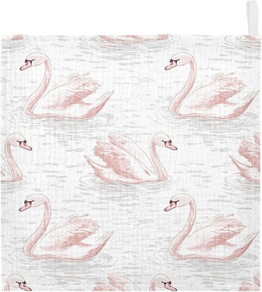 vvfelixl Baby Muslin Washcloths Pale Pink Swans Baby Burp Cloths Cotton Babys Face Towel for Newborn Infants Boys Girls Soft and Absorbent 11.8 X 11.8 in, 3 Pack