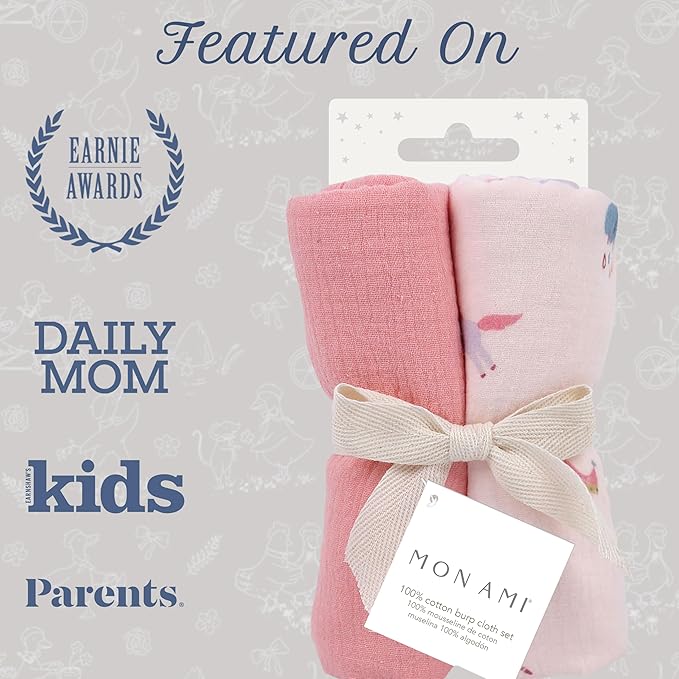 MON AMI Muslin Burp Cloths for Baby – 100% Cotton Burping Cloths for Babies, Extra Absorbent, Ultra-Soft, Baby Essentials