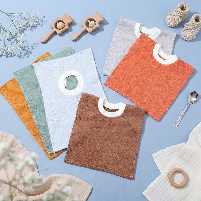Foaincore 6 Pcs Pullover Baby Bibs Cotton Terry Toddler Absorbent Infant for Feeding and Drooling Towel Bib (Novel Colors)