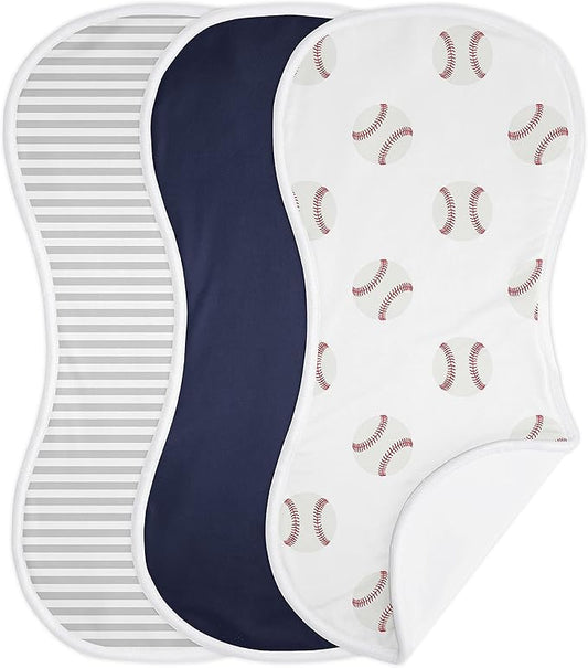 Sweet Jojo Designs Baseball Sports Baby Boy Absorbent Burp Cloths for Infant Newborn - Red and White Americana - 3 Pack Set of Dribble Drool Cloths