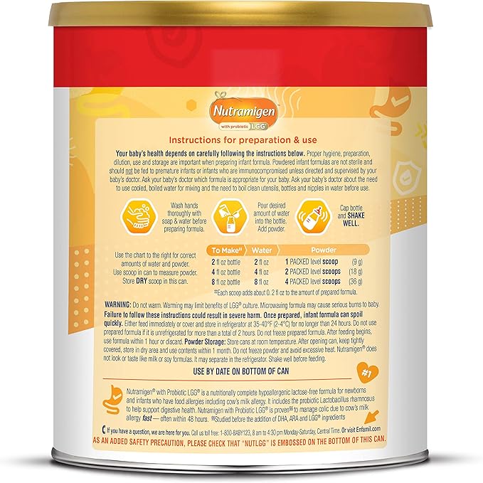 Enfamil Nutramigen Hypoallergenic Baby Formula with Iron, Lactose Free, Colic Relief from Cow's Milk Allergy Starts in 24 Hours, Brain Building DHA, Probiotic LGG for Immune Support, 27.8 Oz, 4 Count