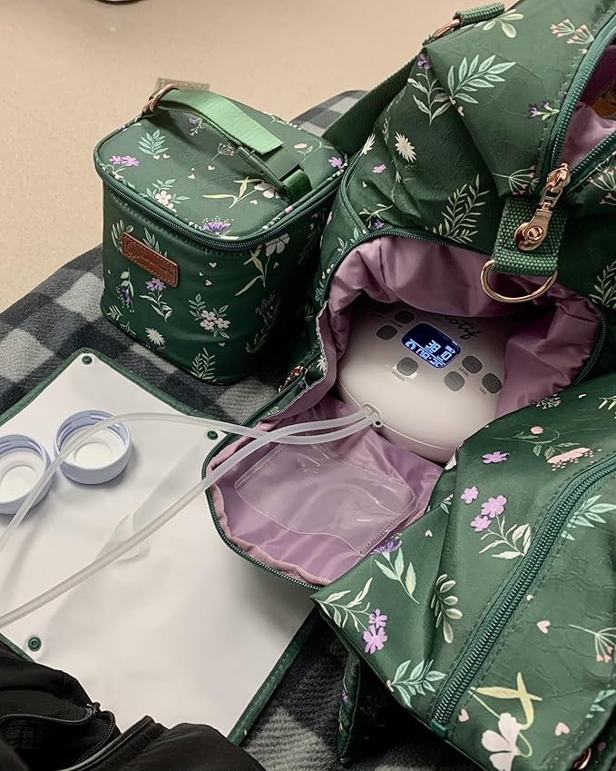 Sarah Wells Lizzy Breast Pump Bag – Stylish Pump Tote with Insulated Cooler Pocket, Laptop Sleeve – Fits Portable Pumps & More – Easy-Clean, Lightweight Breastfeeding Bag (Olive You)