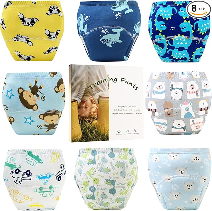Upairy Training Pants for Boys Girls,Toddler Potty Training Underwear,Leakproof Reusable Kid Confident Panties,Children's Potty Underwear 100% Cotton for 2T-6T(8PCS,L)