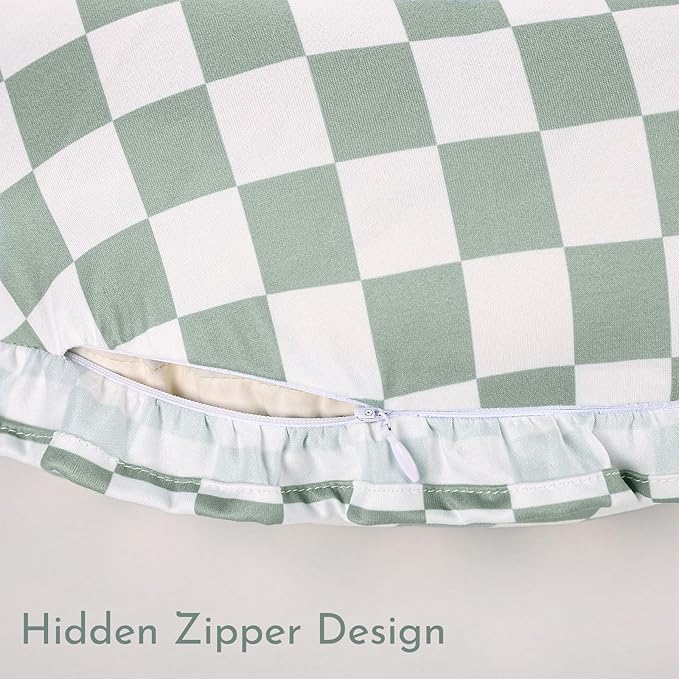 DILIMI Nursing Pillow Cover, Removable Ruffled Pillowcase for Breastfeeding Pillows, Ultra Soft Comfortable Slipcover for Baby Girl and Boy, Green Gingham