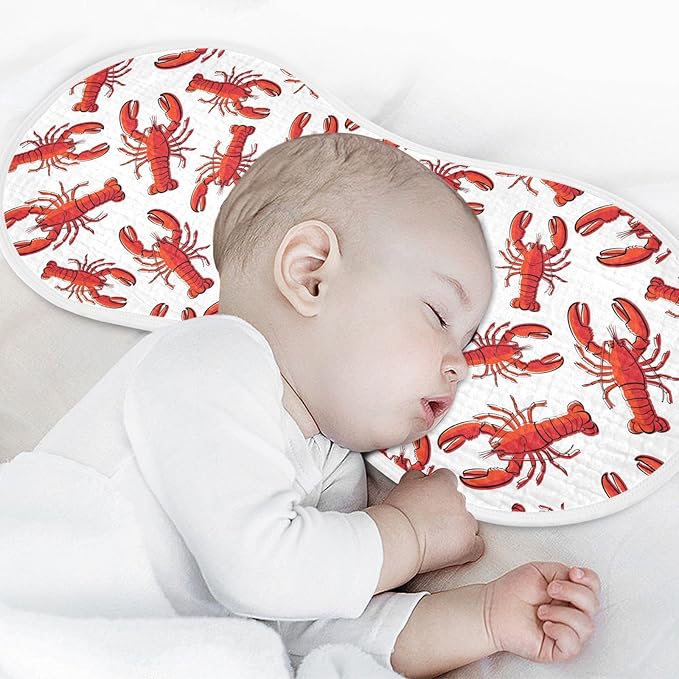 Muslin Burp Cloths for Baby Boys and Girls - 1-Pack Ultra Absorbent Lobsters Muslin Washcloths, Newborn Towel, Milk Spit Up Rags, Burp Cloth Bib for Unisex, 22 x 11 Inch