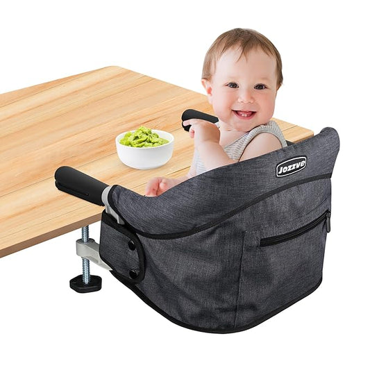 Hook On High Chair, Portable Foldable Clip On Baby Travel High Chair, Lightweight Feeding Seat with Storage Bag, BPA-Free Safety Harness for Home Restaurant (Black)