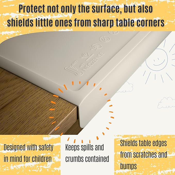 Silicone Craft Mat for Painting, PlayDoh and Art Projects with Angle-Protective Safety Edge – Toddlers & Kids Placemat – Non-Slip & BPA-Free Food Mat – 1.5mm Thick, 24"x16", Vanilla Cream