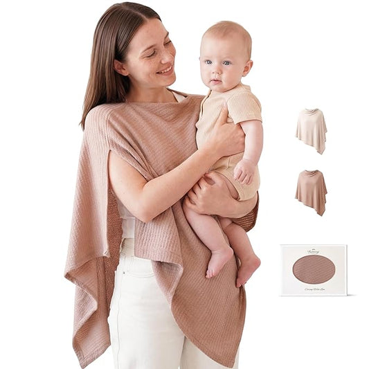 Konssy Nursing Cover for Breastfeeding, Soft & Breathable Privacy Poncho, Multi-Use Feeding Shawl, Comfortable & Portable Breastfeeding Cover for Women (Camel)