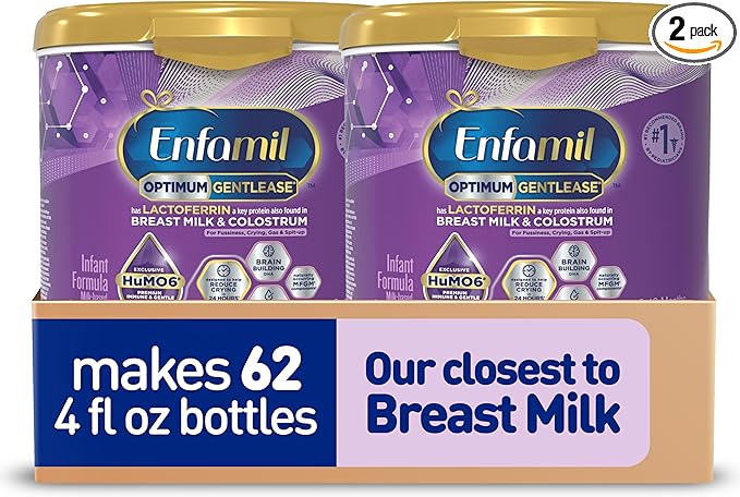 Enfamil Optimum Gentlease Baby Formula, Our Closest Formula to Breast Milk For Fussiness, Crying, Gas & Spit-up, Immune-Supporting Lactoferrin also found in Breast Milk, 19.5 Oz (Pack of 2)