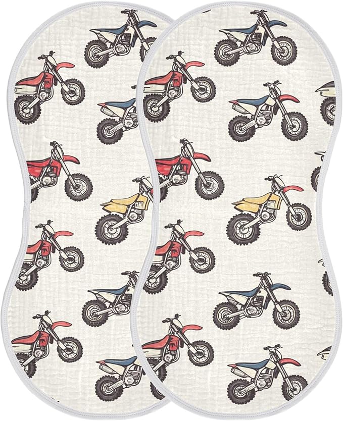 Motocross Dirt Bike Vintage Burp Cloths Baby Boys Girls Absorbent Soft Cotton Burping Cloths Rags 2 Pack