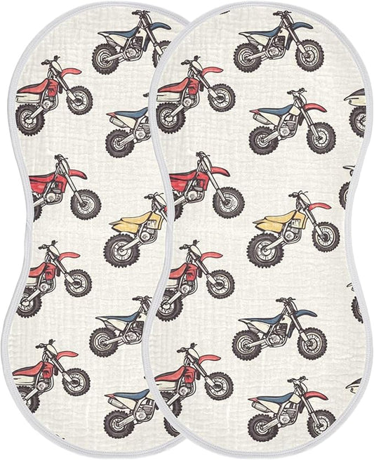 Motocross Dirt Bike Vintage Burp Cloths Baby Boys Girls Absorbent Soft Cotton Burping Cloths Rags 2 Pack