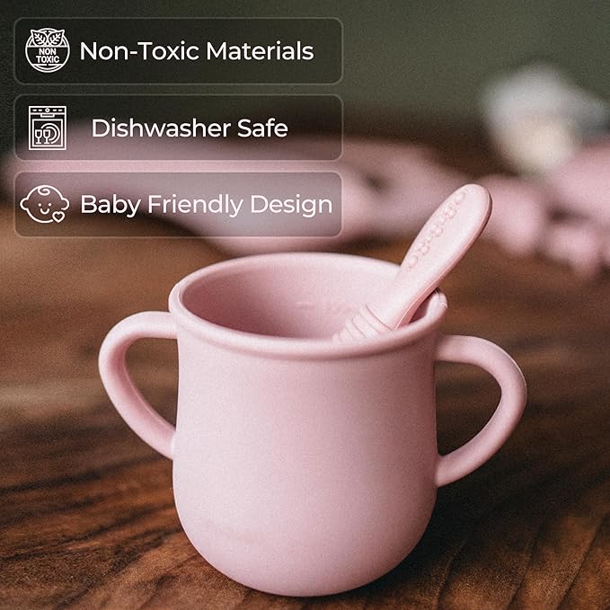 BPA-Free Silicone Baby Feeding Set – Baby Utensils 6–12 Months, Suction Plate & Bowl, Cup, Bib & Training Spoons | Food Grade Silicone, Dishwasher Safe Baby Eating Set