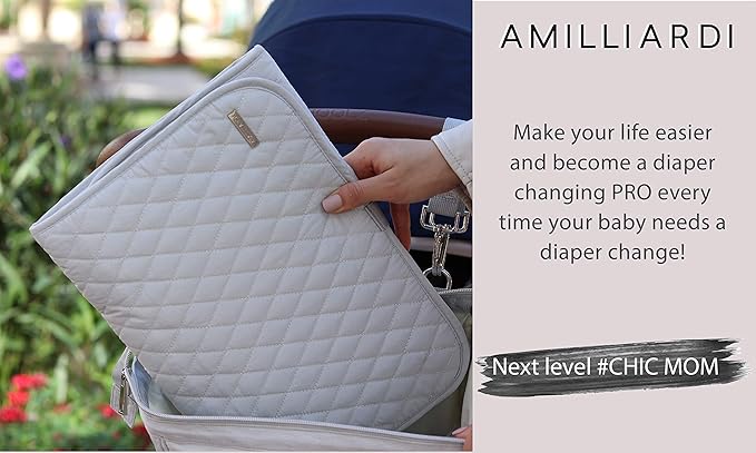 Portable Diaper Changing Pad Stylish & Chic by AMILLIARDI for Travel w/Baby, Infant & Newborn, Changing Mat Portable (Grey)