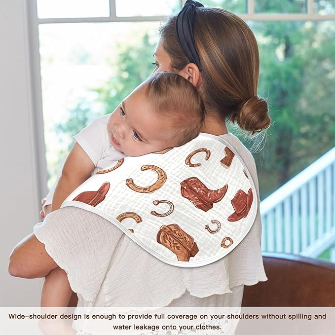 Western Cowboy Boots Cute Burp Cloths Baby Boys Girls Absorbent Soft Cotton Burping Cloths Rags 1 Pack