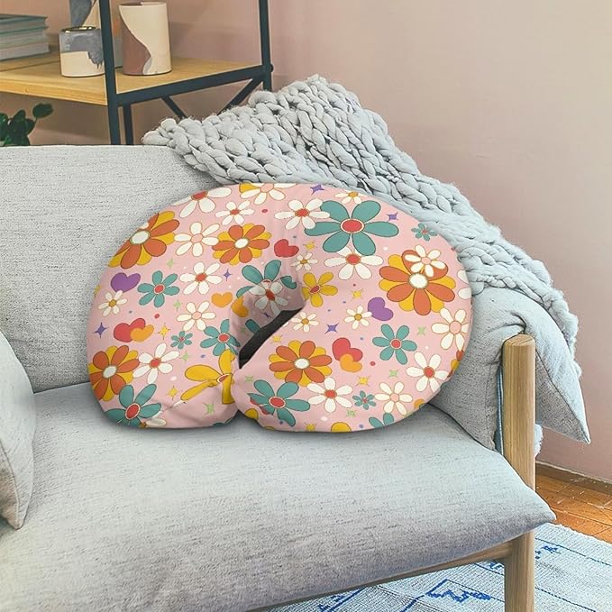 Hippie Flower Nursing Pillow Cover for Breastfeeding – Soft, Comfortable & Washable, Pink Cow Print Design, Ideal for New Moms