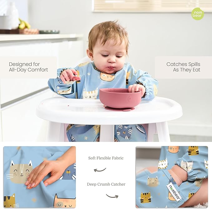 Waterproof Smock Baby Bibs for Eating (Boy or Girl 6-24 Months) - Toddler Long Sleeve Bib for Baby Led Weaning