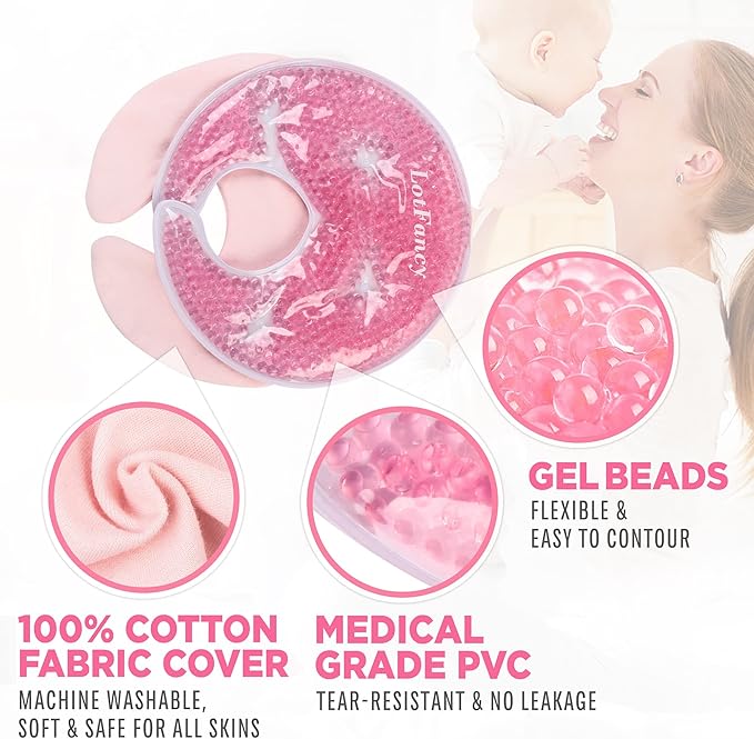 LotFancy Breast Ice Packs, 2 Hot Cold Breast Therapy Packs and 2 Covers, Breastfeeding Essentials, Gel Nursing Pad for Engorgement, Plugged Ducts, Mastitis, Warm Compress for Pumping