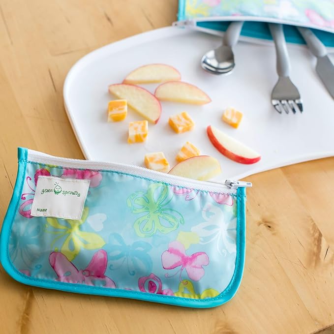 Green Sprouts Reusable Snack Bags (2 Pack) Holds Food, Utensils, Wipes, & More Food-Safe, Waterproof, Easy-Clean Material