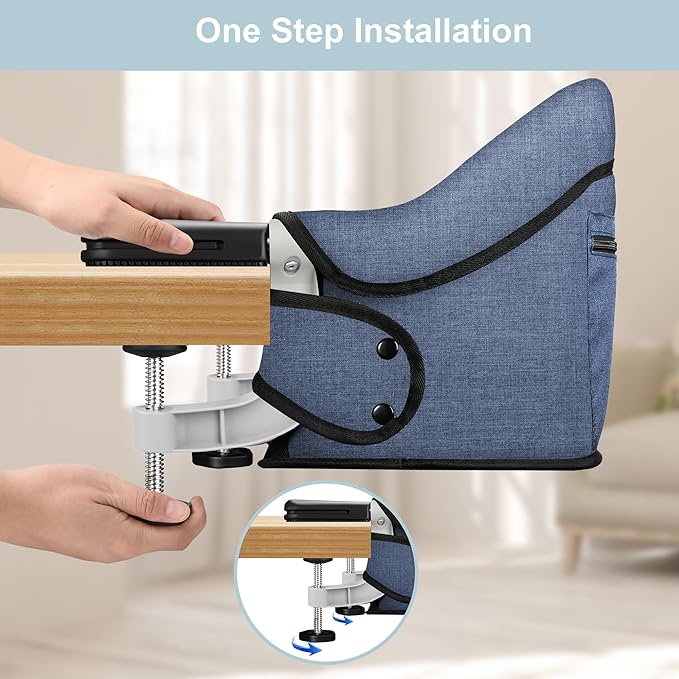 Hook On High Chair, Portable Foldable Clip On Baby Travel High Chair, Lightweight Feeding Seat with Storage Bag, BPA-Free Safety Harness for Home Restaurant (Navy)