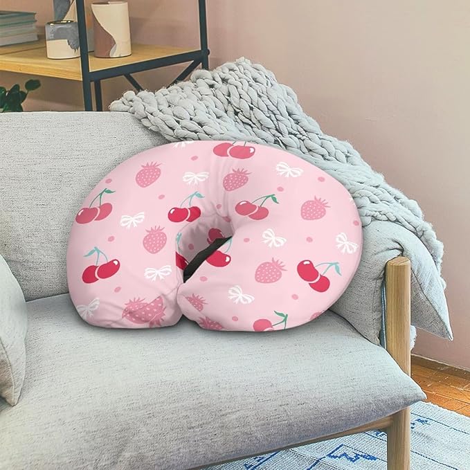 Cherry and Pink Strawberry Nursing Pillowcase Newborn U-Shaped Breastfeeding Pillowcase Cushion Cover Stretchy Replaceable Pillow Cover Slipcover