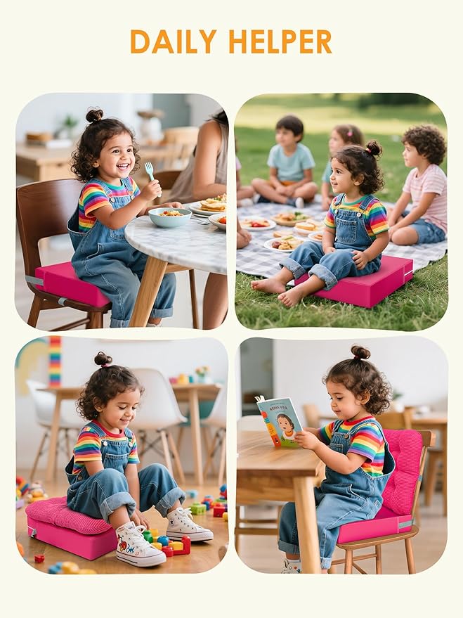 Booster Seat for Kitchen Chair, Toddler Booster Seats with Adjustable Washable Safety Belts Kitchen Dining Table Booster Seat Portable Travel Increasing Cushion for Baby Child Kid Boy Girl