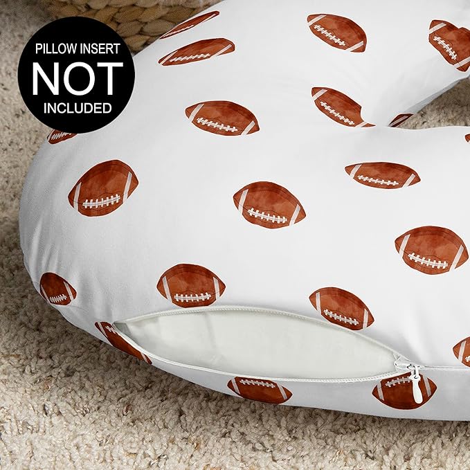 Sweet Jojo Designs Brown White Football Boy Nursing Pillow Cover Baby Breastfeeding Slipcover Infant Newborn Nursery Bottle Breast Feeding Pillowcase Pillow NOT Included for Sports Themed Collection