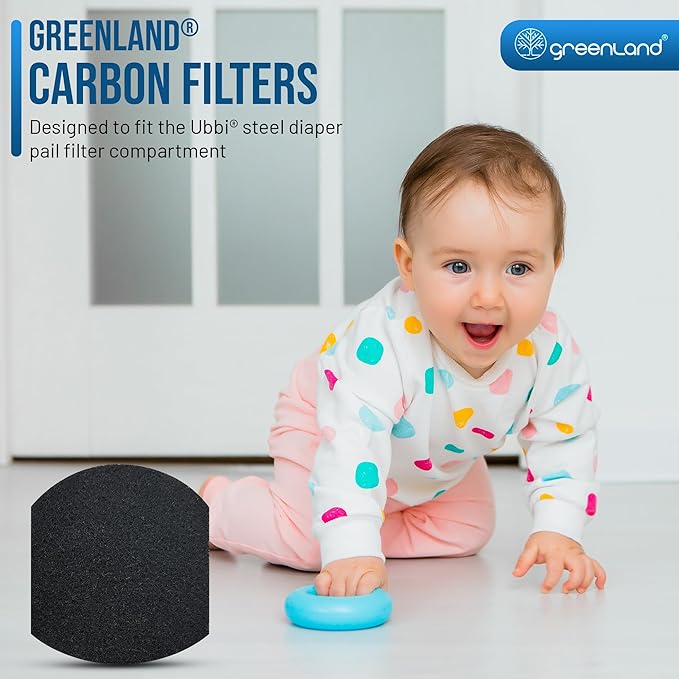 Greenland® 12-Pack Carbon Filter Refills Compatible with Ubbi® Diaper Pail – Activated Charcoal Odor Absorbing Pads, Long-Lasting Deodorizer Replacement for Ubbi Steel Diaper Pail