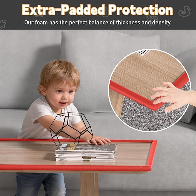 Thick Corner Edge Protector for Baby Proofing, 6.56Ft Furniture Edge Bumper with 10 L-Shaped & Soft Foam Corner Guards,Adhesive Baby proofing Bumper for Table, Small Toddler Bed (Red)