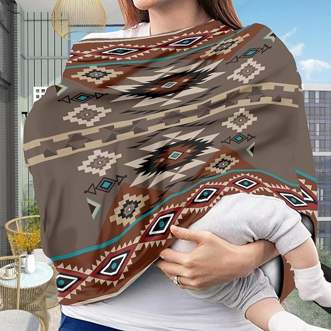 Breathable Nursing Cover Up and Car Seat Cover for Babies Geometry Aztec Breastfeeding Cover for Baby Boy & Girl Stretchy Infant Carseat Canopy Carrier Cover