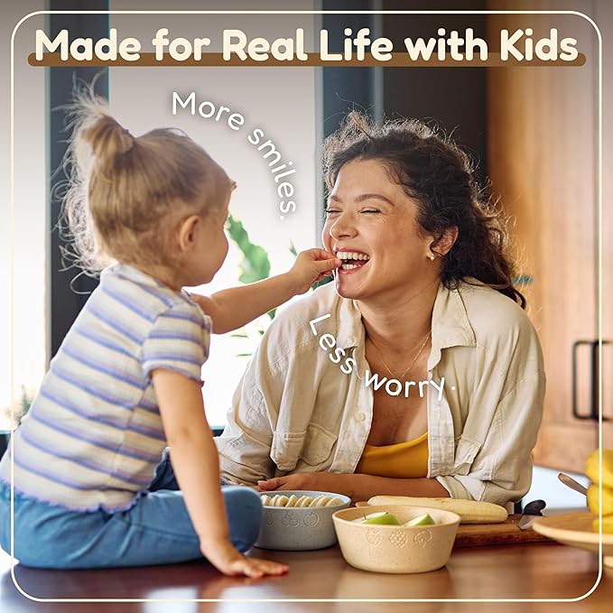 FOODLE 6pcs Wheat Straw Kids Bowls - 12oz Microwave & Dishwasher Safe Toddler Bowls - BPA Free & Non Toxic Dishes for Baby - Unbreakable and Durable Childrens Snack and Cereal Bowl