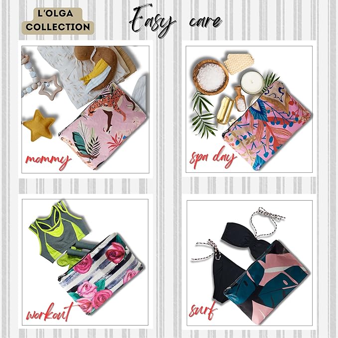 L'OLGA COLLECTION Mid Pouch | Lightweight Reusable Makeup Bag, Toiletries | Splash-proof Cosmetic Bag, Packable & Travel Waterproof Beach Swimsuit Bathing Suit Bikini Zipper Gift for Her