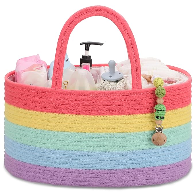COMSE Baby Diaper Caddy Organizer, Car Caddy, Diaper Change Organizer, Gift Baskets Empty, Portable Tote Bag with Divider, Baby Shower Gifts Newborn Essentials Registry Must Have, Rainbow