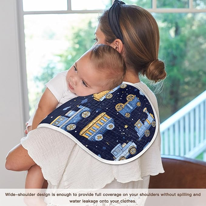 Trains Cute Blue Burp Cloths Baby Boys Girls Absorbent Soft Cotton Burping Cloths Rags 4 Pack