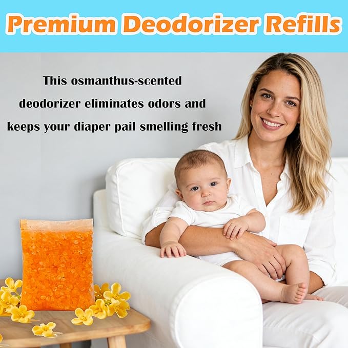 14 Pack Diaper Pail Odor Absorber Refills for Munchkin Step and Pall Diaper Pails, Odor Eliminator Filter Refills for Puck Baking Soda Cartridge (Osmanthus)