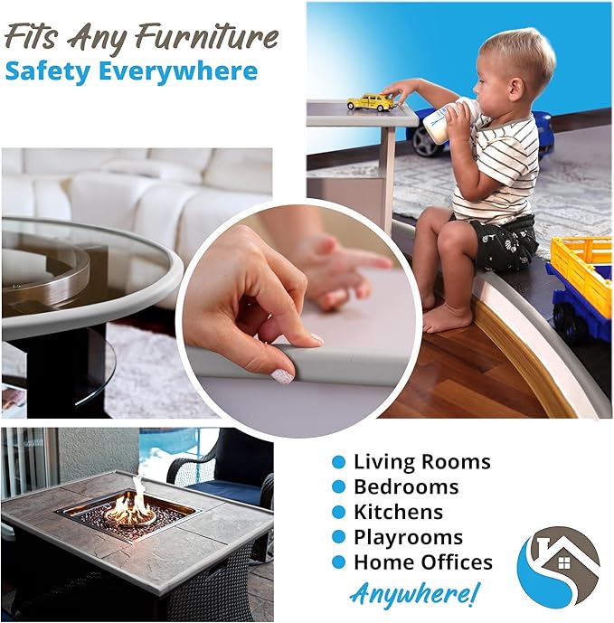 Premium 12ft Edge Protector for Baby, Odorless & Waterproof Foam Cushion with 3M Adhesive Tape, Non-Toxic to Baby Proof Corners and Edges, Wall Corner Protector & Desk Edge Cushion Gray
