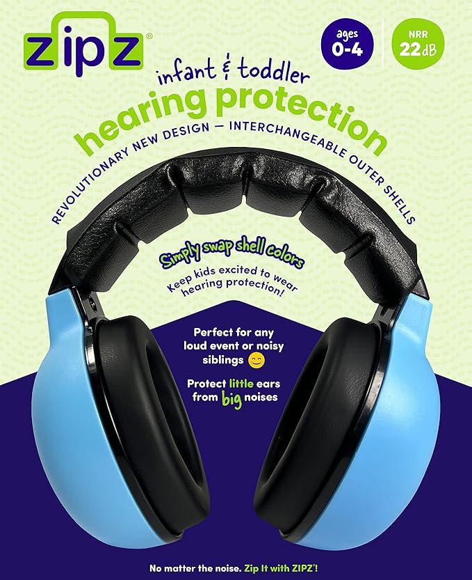 ZIPZ Baby & Toddler Earmuffs - ANSI-Certified Noise Protection, Audiologist-Recommended, Interchangeable Shells (0-4 Yrs)