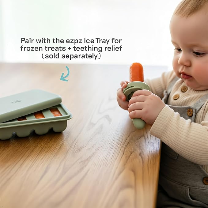 ezpz Baby-Led Gumline Feeder (Blush) - Silicone Fruit Feeder for Infants 4 Months + - Baby Feeding Essentials - BLW Tools - Works Best with Compatible Ice Tray (Sold Separately)