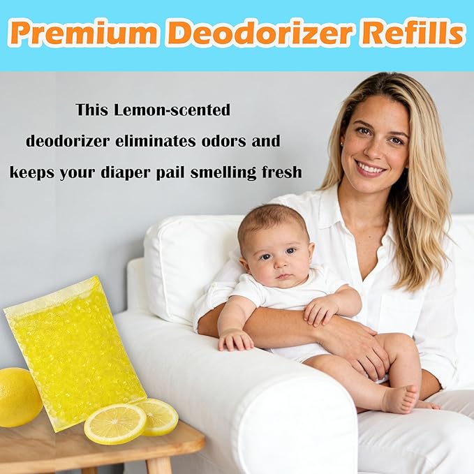 14 Pack Diaper Pail Odor Absorber Refills for Munchkin Step and Pall Diaper Pails, Odor Eliminator Filter Refills for Puck Baking Soda Cartridge (Lemon)